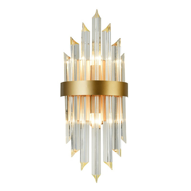 ACA Lighting WALL MOUNTED LUMINAIRE 2XE14 CRYSTAL + GOLD METALLIC 22X13X54CM EMPIRE — EG6172W54CG