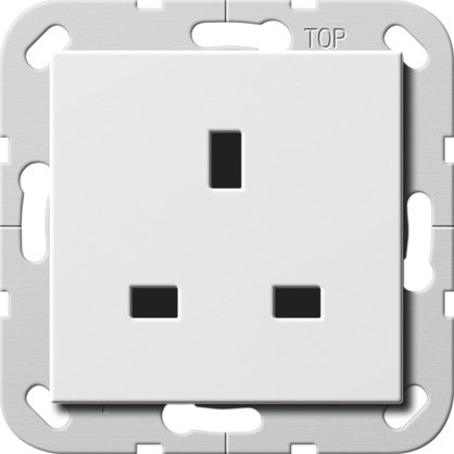 Gira British Standard socket outlet (BS 1363), 13 A 250 V~ with shutter pure white glossy System 55 — 277603