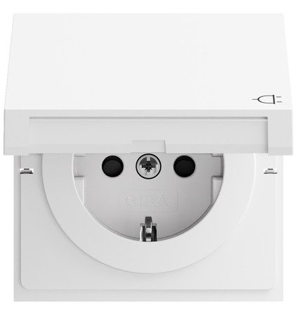 Gira SCHUKO socket outlet 16 A 250 V~ with hinged cover and increased contact protection (Safety Plus) pure white glossy — 441470