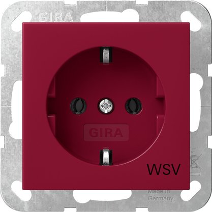 Gira SCHUKO socket outlet 16 A 250 V~ red glossy with red cover and imprint "WSV" (other safety power supply) — 4188108