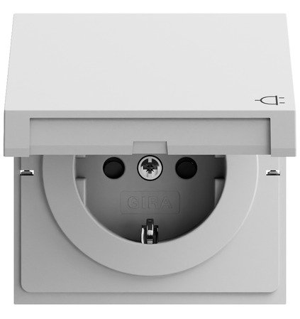 Gira SCHUKO socket outlet 16 A 250 V~ with hinged cover and increased contact protection (Safety Plus) grey matt (lacquered) — 441476