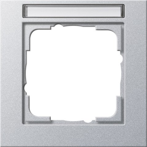 Gira E2 cover frame with inscription space colour aluminium colour aluminium (lacquered) — 109125