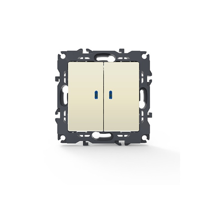 ACA Lighting PRIME 2 GANG 1 WAY SWITCH & LED LOCATOR LAMP (ON-OFF) SCREWLESS 1+1P 10AX 250VAC IP20 IVORY — 1000111202