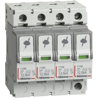 BTicino SPD - 4P - Type T1+T2 - Iimp=12.5kA - Up=1.5kV - Uc=320Vac - 4 modules — F10MB4