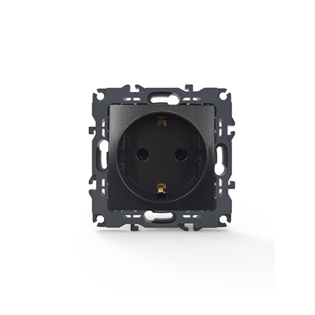 ACA Lighting PRIME SCHUKO SOCKET WITH SAFETY SHUTTER 1x2P+E 16A 250VAC IP20 MATT ANTHRACITE — 1000116005