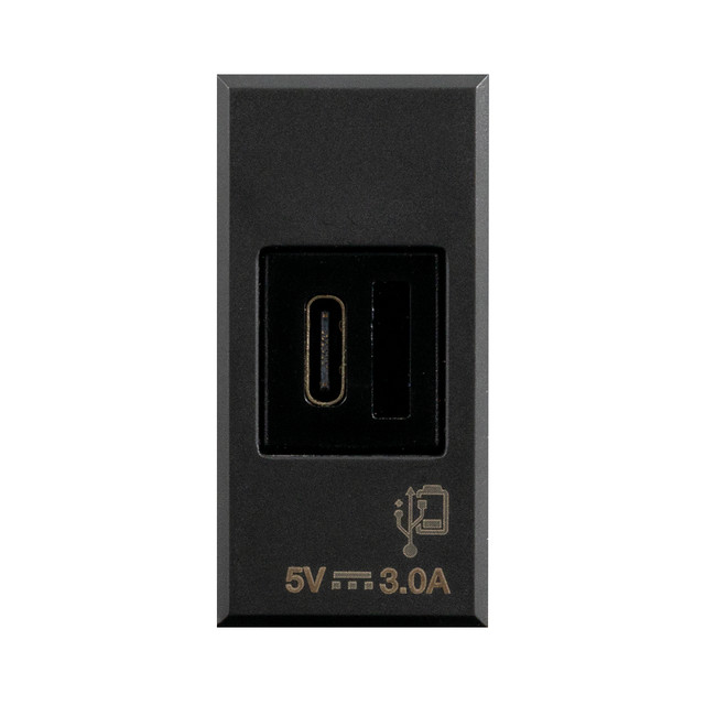 AVE USB TYPE C POWER SUPPLY, TEKLA S44 GREY COLOR, 3A 5V OUT 240V IN – MATT FINISH – 1 MOD. — 445082USBC