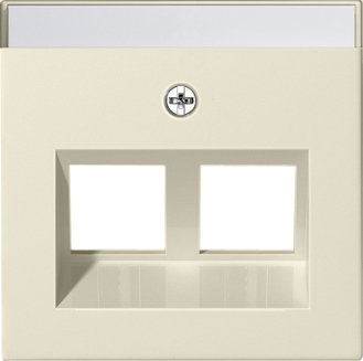 Gira Cover with 30° angled socket outlet and inscription space for support ring Modular Jack, 2-gang cream white glossy — 264001