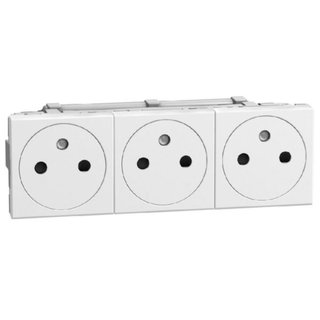 BTicino French standard socket 2 P+E 16 A 250 V - flat - automatic clamps - duplex 6 modules - white — YW4142M3AF
