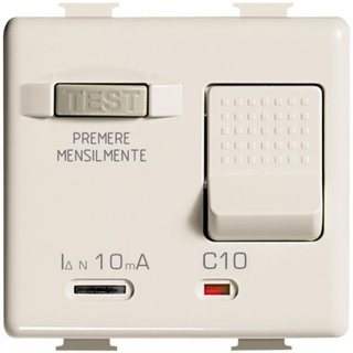 BTicino Salvavita thermal magnetic circuit breaker with earth leakage protection - 1P+N 10A — A5250S