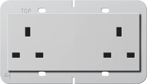 Gira British Standard double socket outlet (BS 1363-2) 13 A 250 V~ with shutter Support ring 80 x 132 mm — grey matt (lacquered) — 2782015