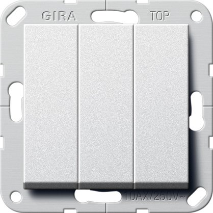 Gira British Standard rocker switch (BS EN 60669-1) 3-gang with rockers colour aluminium 1-way switch — 283026