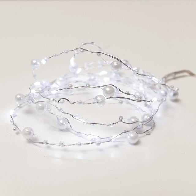 ACA Lighting "PEARL" MOTIF 20 LED STRING LIGHTS COOL WHITE SILVER COPPER WIRE & BATTER.2xAA IP20 2m+10cm 1.2W — XSW20W2APEARL