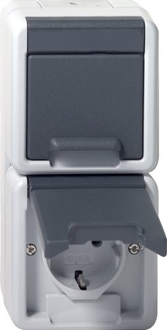 Gira 2-gang SCHUKO socket outlet, vertical, grey — 478030