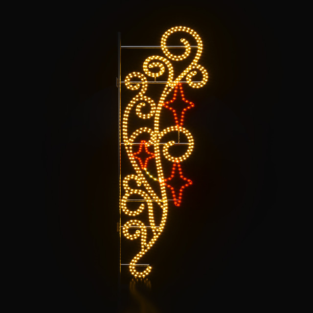 ACA Lighting STREET POLE XMAS SWIRLS W/ 3 RED STARS MOTIF 26m WW & RED ROPE LIGHTS 1,5m CABLE IP65 1850x660x50mm — XPOLESTAR191