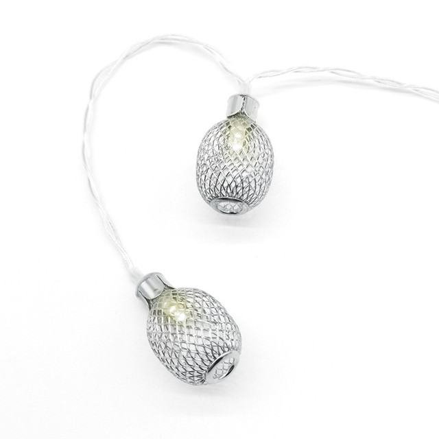 ACA Lighting PHASHING OUT"METAL PINAPPLE", 10 LED STRING LIGHTS WITH BATTERIES (3xAA) & TIMER (6ON/18OFF), WARM WHITE, SILVER METAL, IP20, 135+30cm TRANSPARENT LEAD CABLE — FMSPEAR10WW2AT — manufacturer representative image