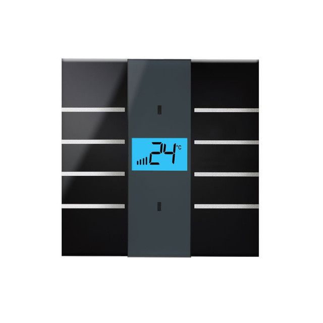 Blumotix Glass Line cover — KNX Glass Thermostat, square, black — BX-F-QKBGT-Silver — manufacturer representative image