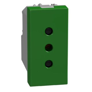BTicino Italian standard P11 socket 2P+E 10 A 250 V - 1 module - green — Y4113G
