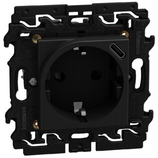 BTicino German standard socket 2 P+E 16 A 250 V with USB charger - dark — YD4141USB