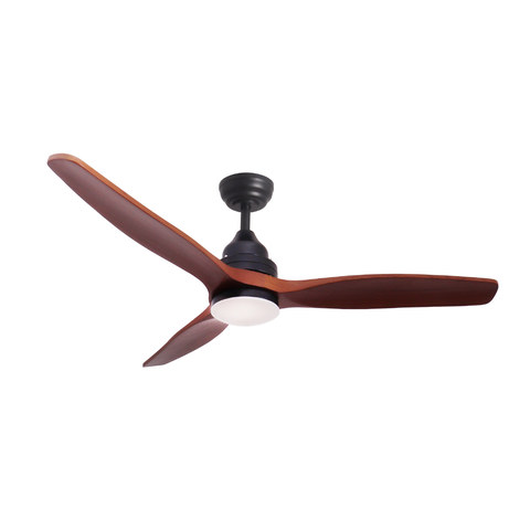 ACA Lighting DECORATIVE CEILING FAN WITH DIMMABLE LED DIAM132CM DC40W 3 WOODEN BROWN BLADES WITH REMOTE CONTROL 2 BLACK DOWNRODS 15&25CM — manufacturer representative image