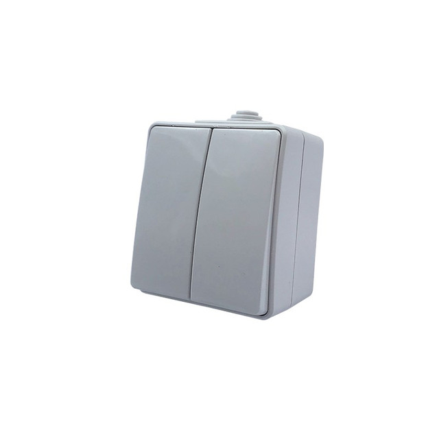 ACA Lighting ARMY 2 GANG 2 WAY SWITCH WALL MOUΝΤED WATERPROOF SCREWS 1+1P 10AX 250VAC IP55 LIGHT GREY — 1000430306 — manufacturer representative image