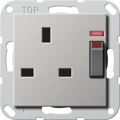 Gira British Standard socket outlet (BS 1363-2) 13 A 250 V~ switched, with control light and shutter stainless steel (lacquered) System 55 — 2780600