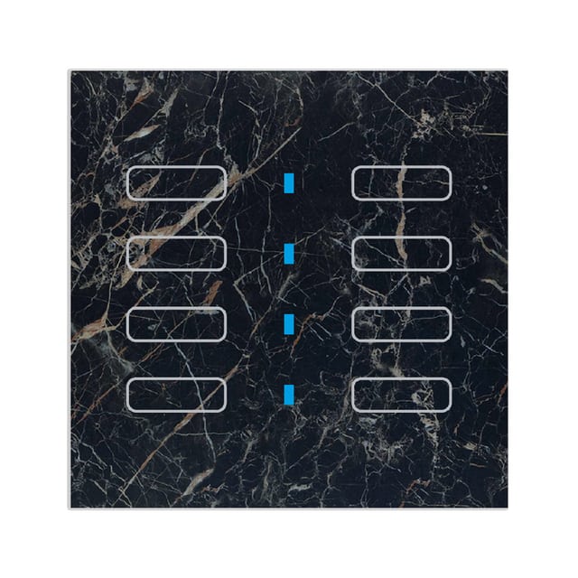Blumotix Glass Marble cover — 8 buttons, square, black marble effect — BX-F-QBM8N