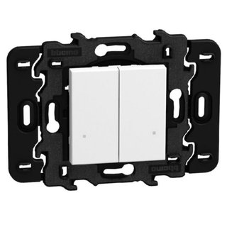 BTicino Double wireless Light switch. 3V battery power supply - 2 modules - white — YW4003DCW