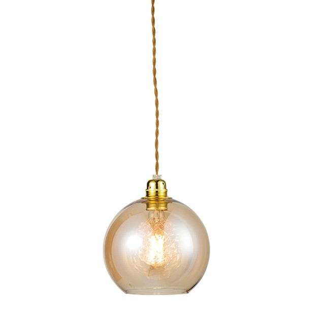 ACA Lighting PENDANT 1XE27 CLEAR AMBER GLASS+ GOLD METAL SUSPENSION Φ20ΧΗ120CM PYTHIA — V3643320AM
