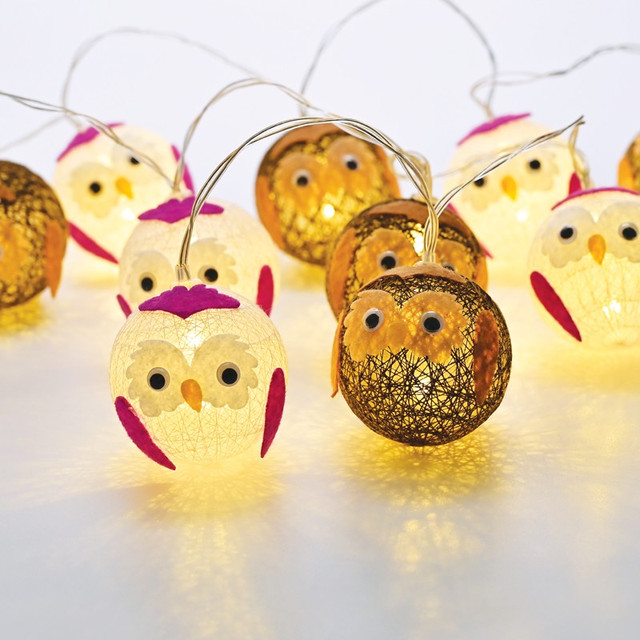 ACA Lighting "PLASTIC BALL OWL", 10 LED STRING LIGHTS WITH BATTERIES (3xAA), WW, IP20, 135+30cm, TRANS/NT LEAD CABLE — X061011246