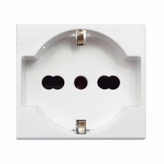 AVE Combined schuko + italian standard socket outlet 2P+E 10/16A 250V with shutters – 2 modules — 45B90/15TS
