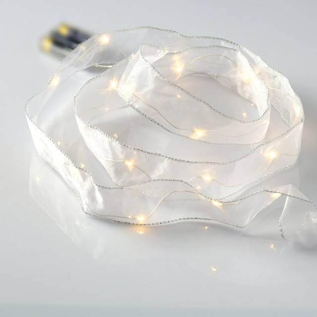 ACA Lighting "WHITE RIBBON", 20 LED COPPER WIRE STRING LIGHTS, WW, SILVER COPPER WIRE. & BAT. 3xAA, IP20, 2M+10CM, 1.2W — X01201118