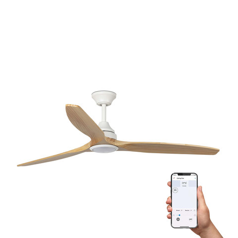 Faro Barcelona ALO LED L Ceiling fan white/pine TUYA 20W SWT — manufacturer representative image