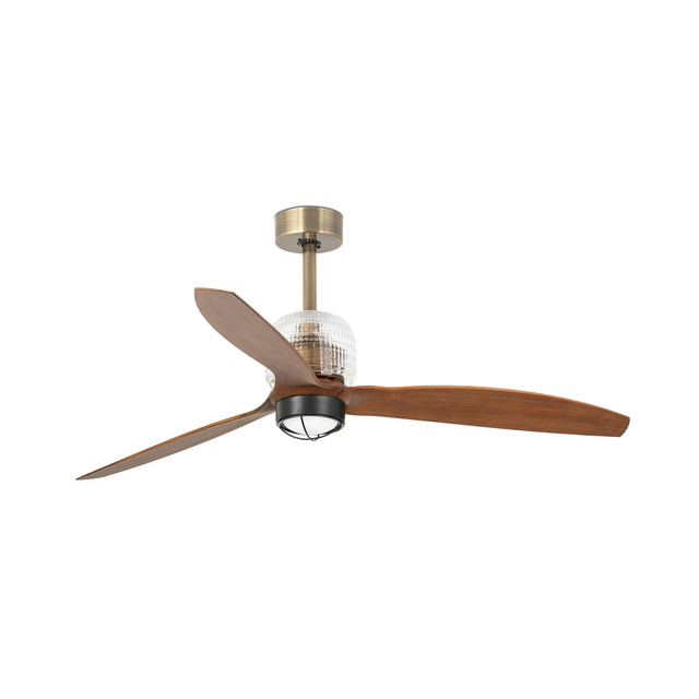 Faro Barcelona DECO FAN M Ceiling fan aged gold/walnut 3000K — 33398D1N