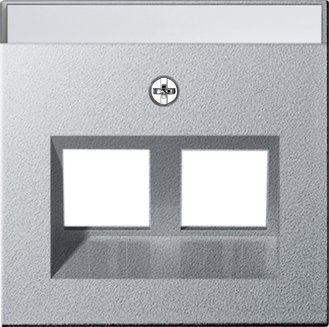Gira Cover with 30° angled socket outlet and inscription space for support ring Modular Jack, 2-gang colour aluminium — 264026