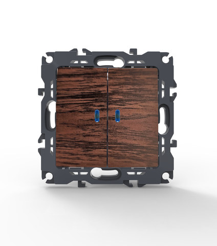 ACA Lighting PRIME 2 GANG 1 WAY SWITCH & LED LOCATOR LAMP (ON-OFF) SCREWLESS 1+1P 10AX 250VAC IP20 WOOD — manufacturer representative image