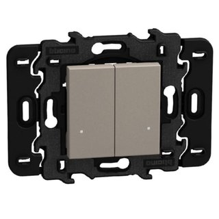 BTicino Double wireless Light switch. 3V battery power supply - 2 modules - stone — YG4003DCW