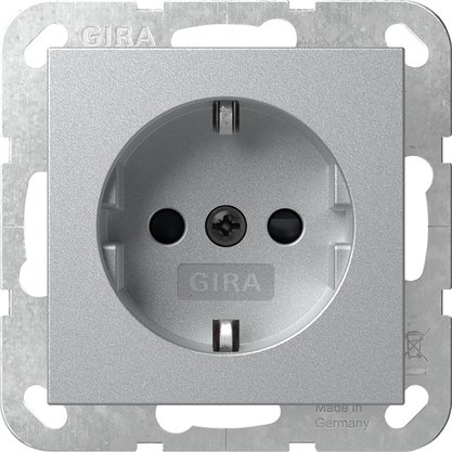 Gira SCHUKO socket outlet 16 A 250 V~ with increased contact protection (Safety Plus) colour aluminium System 55 — 445326