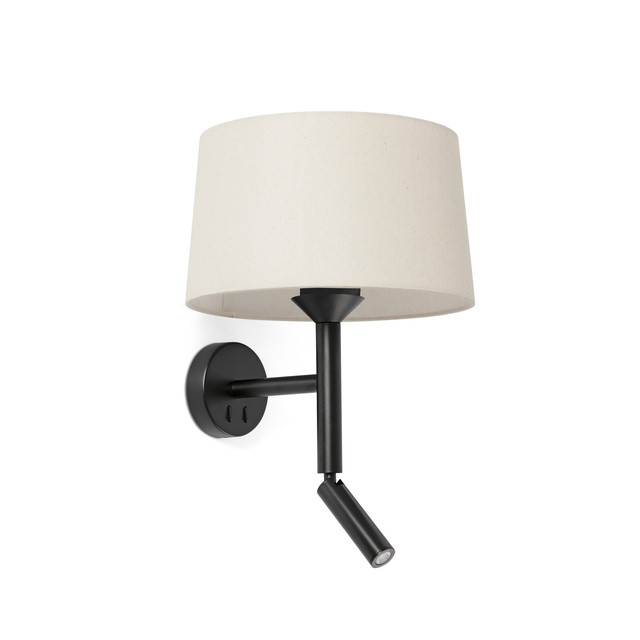 Faro Barcelona WINDSOR Black/linen wall lamp with reading light — 20223-150