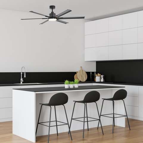 ACA Lighting DECORATIVE BLACK CEILING FAN D45W DIMMABLE LED DIAM 165CM 6 BLACK ALUMINUM BLADES WITH REMOTE CONTROL 2 DOWNRODS 13&25CM — manufacturer representative image
