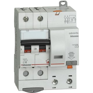 BTicino BTDIN RS - 2P Rcbo curve C - 4.5kA - Idn=0,03A type AC - 230V - In=16A — GC8230AC16