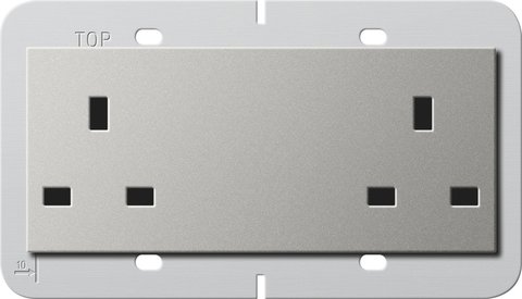 Gira British Standard double socket outlet (BS 1363-2) 13 A 250 V~ with shutter Support ring 80 x 132 mm — stainless steel (lacquered) — 2782600