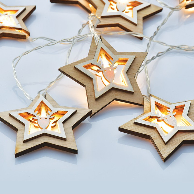 ACA Lighting "WOODEN STAR REINDEER HEAD", 10 LED STRING LIGHTS BATTERIES (3xAA), WW,IP20, 135+30cm, TRAN/NT LEAD CABLE — X061011207