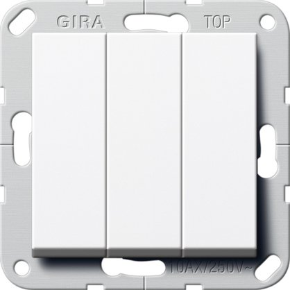 Gira British Standard rocker switch (BS EN 60669-1) 3-gang with rockers pure white glossy 1-way switch — 283003