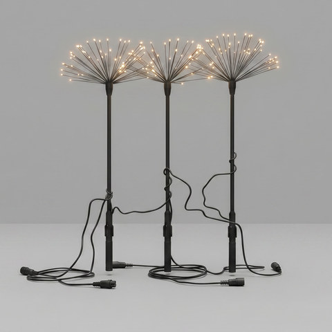 ACA Lighting XMAS BLACK DANDELIONS SET 3 27LED/DAND WW 50cm GAP BETWEEN TREES 3AA BATTERIES (NOT INCLUDED) 2m LEAD CABLE 4.5V IP44 — manufacturer representative image