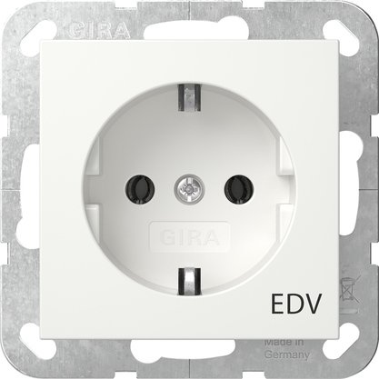 Gira SCHUKO socket outlet 16 A 250 V~ with imprint “EDV" pure white matt System 55 — 445827
