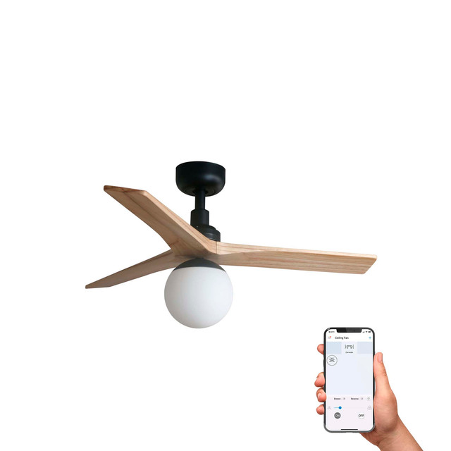 Faro Barcelona KLIM S Ceiling fan black/pine E27 TUYA — 34284WT1B