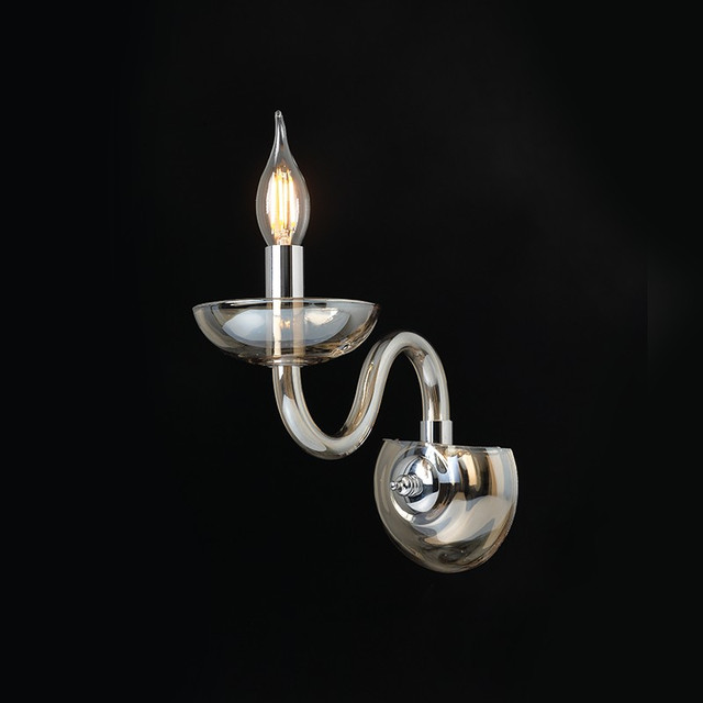 ACA Lighting NETTO WALL MOUNTED LUMINAIR 1XE14 COGNAC CRYSTAL + CHROME METAL 22X30CM LUNARIA — BLK82181WCNC