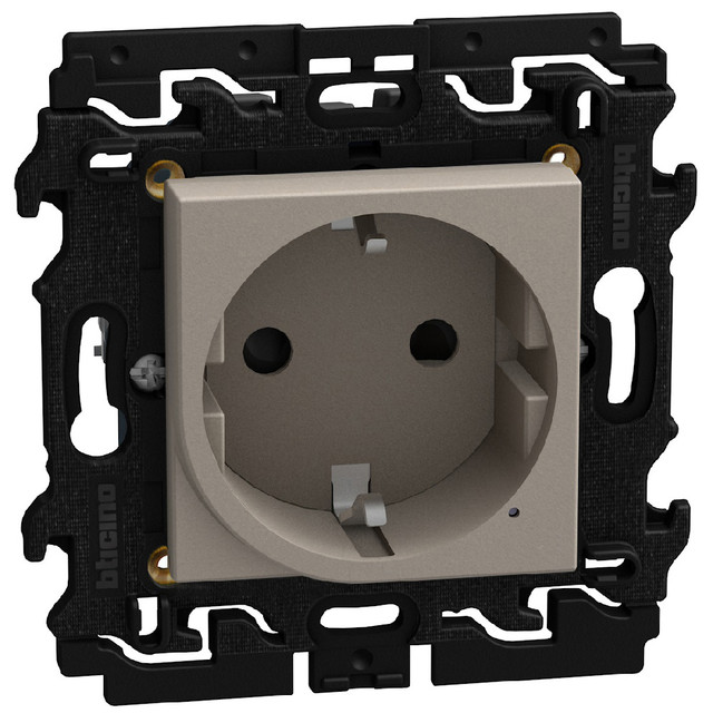 BTicino 250 Vac 16 A German standard connected socket. Power supply 110-230 Vac - 2 modules - stone — YG4141AC