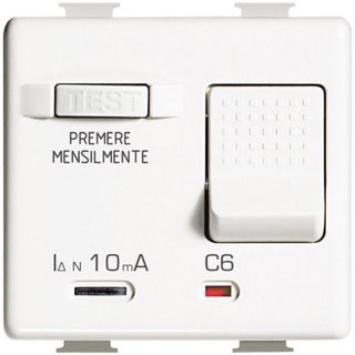 BTicino Salvavita thermal magnetic circuit breaker with earth leakage protection - 1P+N 6A 230Vac — AM5246S