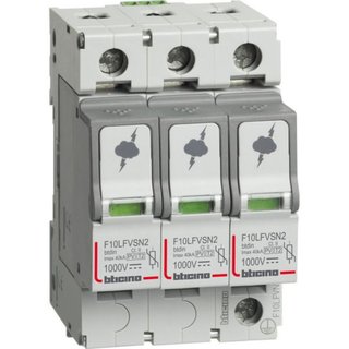 BTicino SPD for photovolatic applications at 1000Vdc - 3P - Imax=40kA - Up=4kV - Uc=1200Vac - 3 modules — F10LFVN2